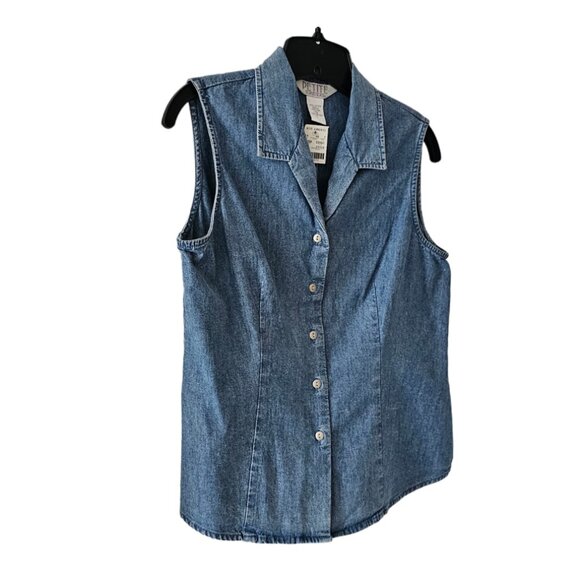 Petite Sophisticate Sleeveless Denim Button Front Collared Blouse | NWT | 10P - Picture 4 of 14